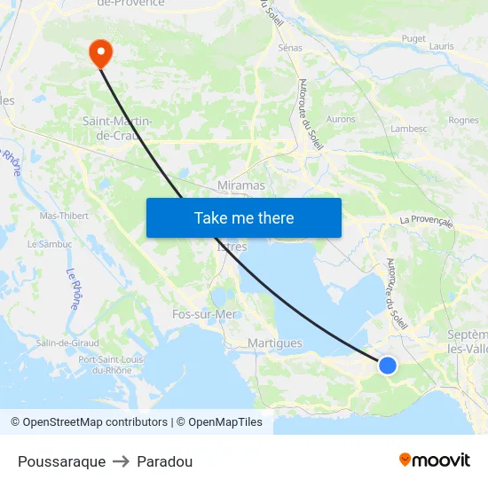 Poussaraque to Paradou map