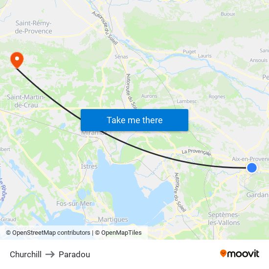 Churchill to Paradou map