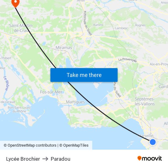 Lycée Brochier to Paradou map