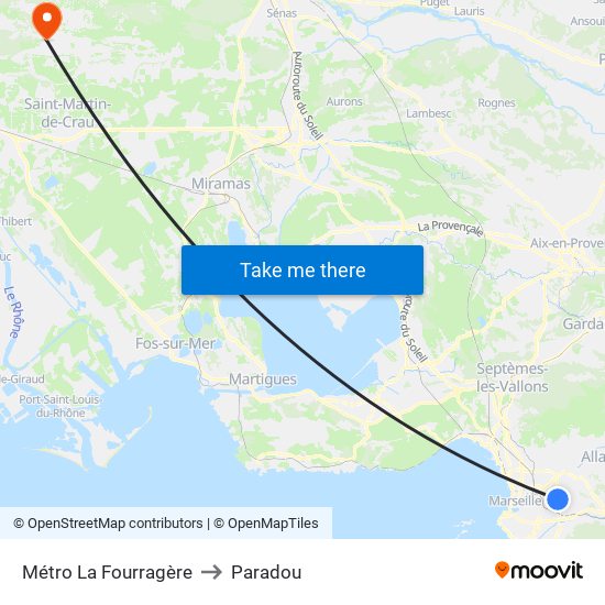 Métro La Fourragère to Paradou map