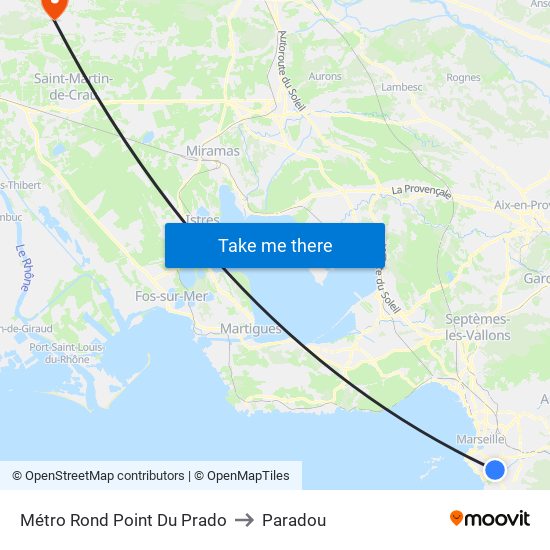 Métro Rond Point Du Prado to Paradou map