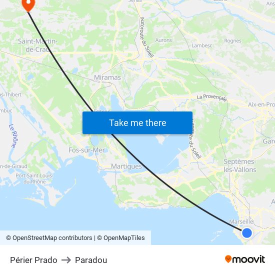 Périer Prado to Paradou map