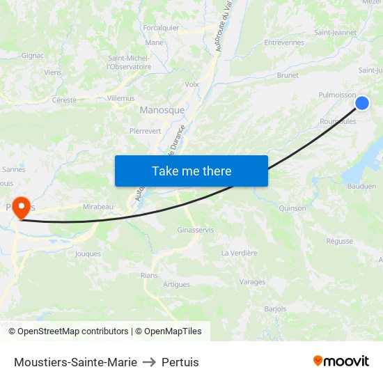 Moustiers-Sainte-Marie to Pertuis map