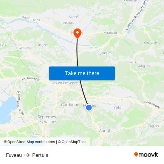 Fuveau to Pertuis map