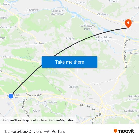 La Fare-Les-Oliviers to Pertuis map