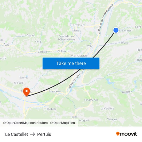 Le Castellet to Pertuis map