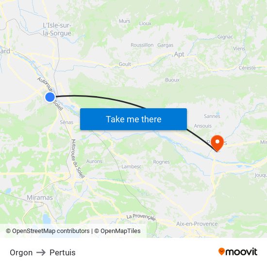 Orgon to Pertuis map