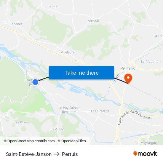 Saint-Estève-Janson to Pertuis map