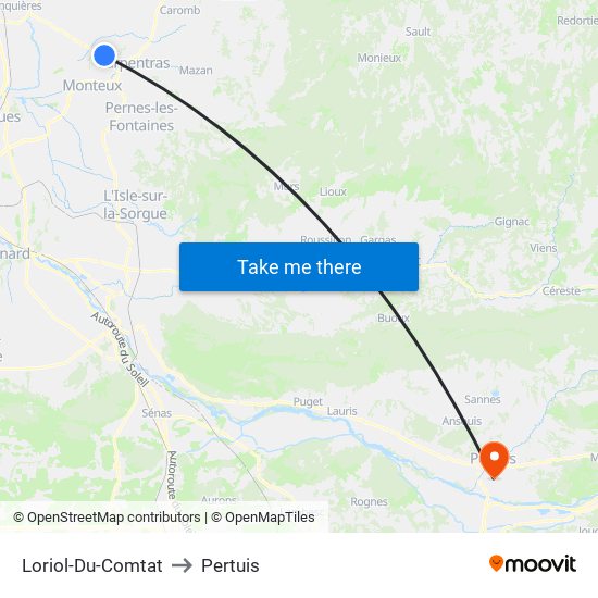 Loriol-Du-Comtat to Pertuis map