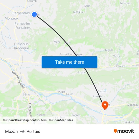 Mazan to Pertuis map