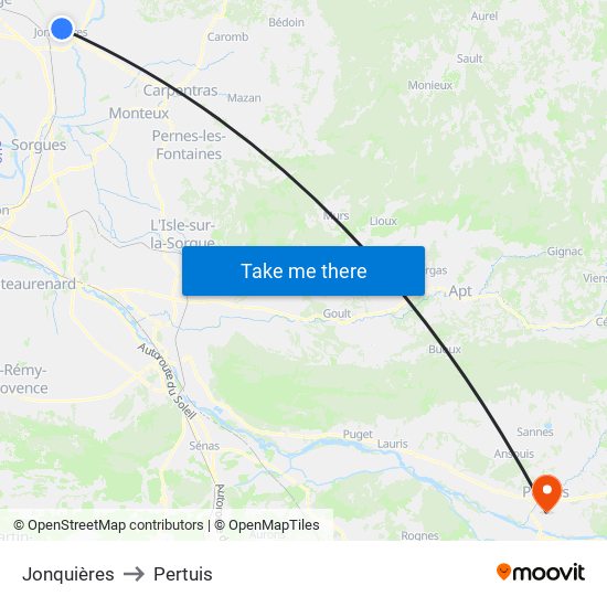 Jonquières to Pertuis map
