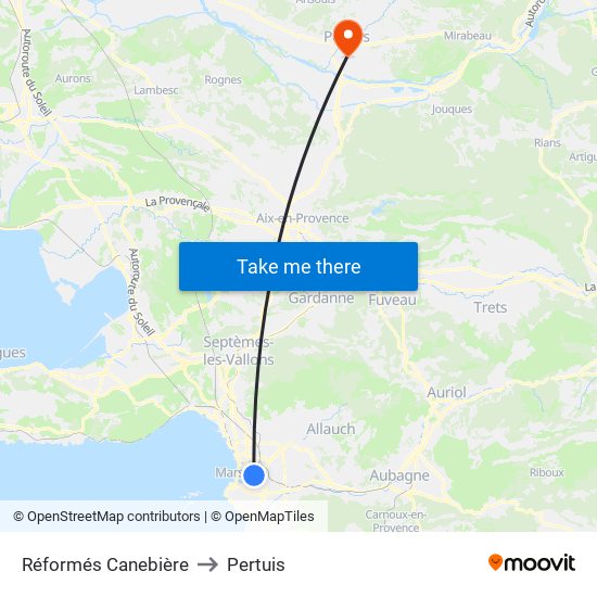 Réformés Canebière to Pertuis map