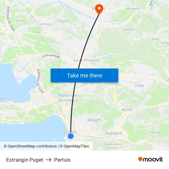 Estrangin Puget to Pertuis map