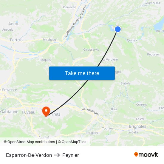 Esparron-De-Verdon to Peynier map