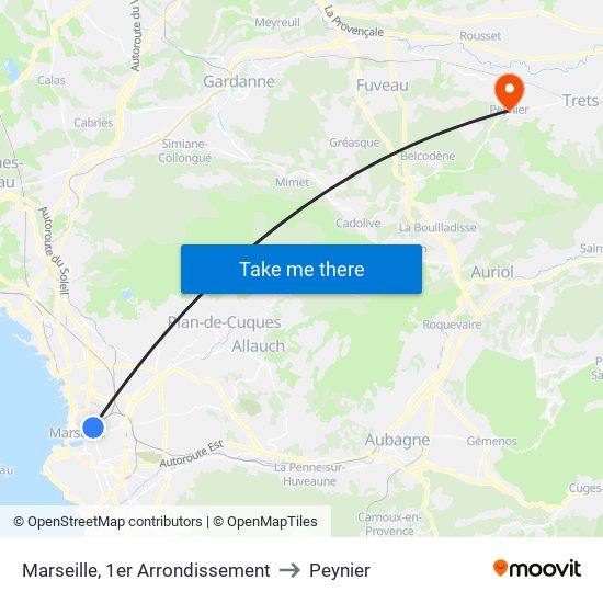 Marseille, 1er Arrondissement to Peynier map