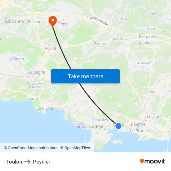 Toulon to Peynier map