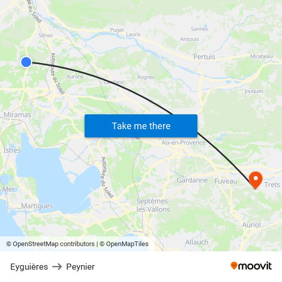 Eyguières to Peynier map