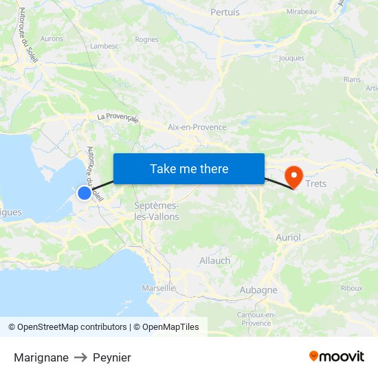 Marignane to Peynier map