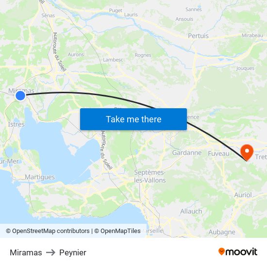 Miramas to Peynier map
