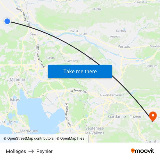 Mollégès to Peynier map