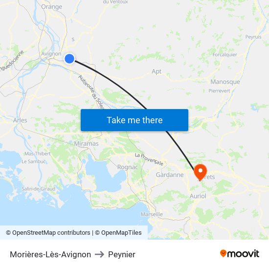 Morières-Lès-Avignon to Peynier map