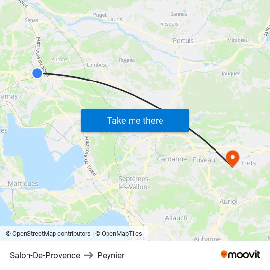 Salon-De-Provence to Peynier map