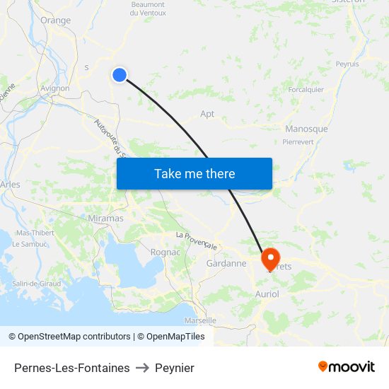 Pernes-Les-Fontaines to Peynier map