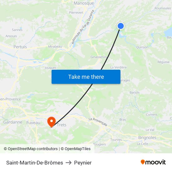 Saint-Martin-De-Brômes to Peynier map