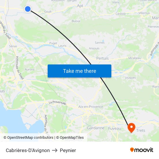 Cabrières-D'Avignon to Peynier map