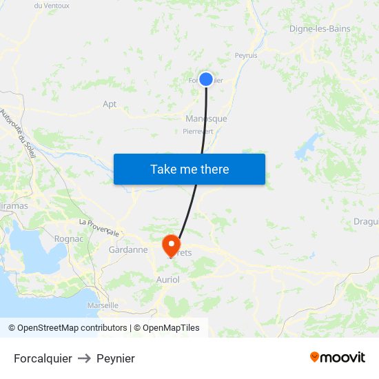 Forcalquier to Peynier map