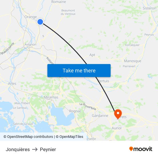 Jonquières to Peynier map