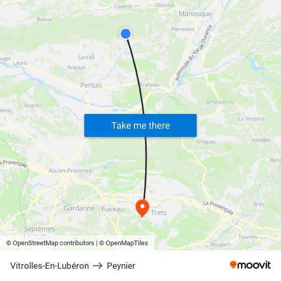 Vitrolles-En-Lubéron to Peynier map