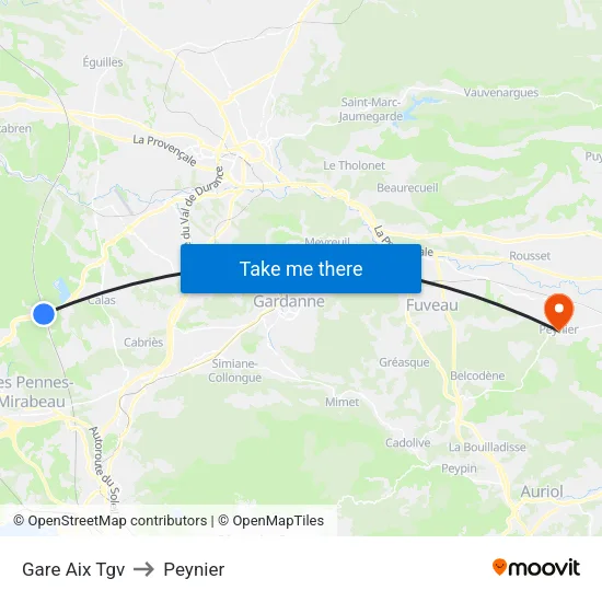 Gare Aix Tgv to Peynier map