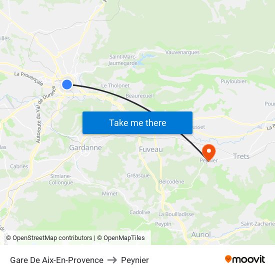 Gare De Aix-En-Provence to Peynier map