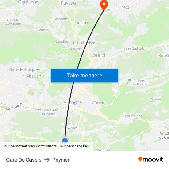 Gare De Cassis to Peynier map