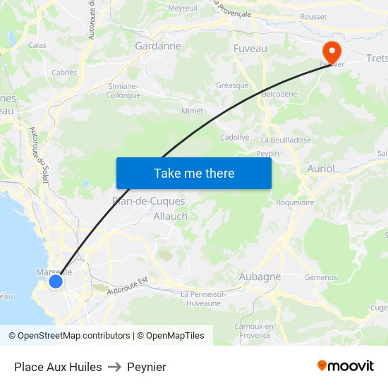 Place Aux Huiles to Peynier map