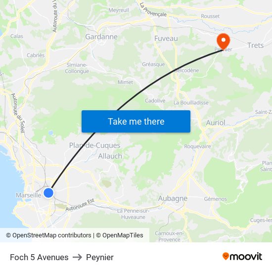 Foch 5 Avenues to Peynier map