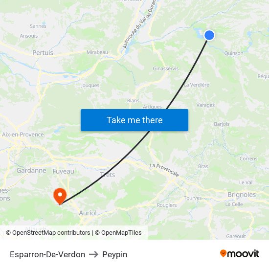 Esparron-De-Verdon to Peypin map