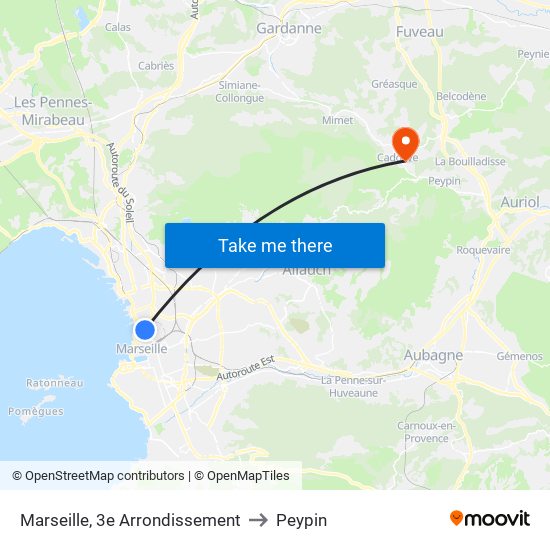Marseille, 3e Arrondissement to Peypin map