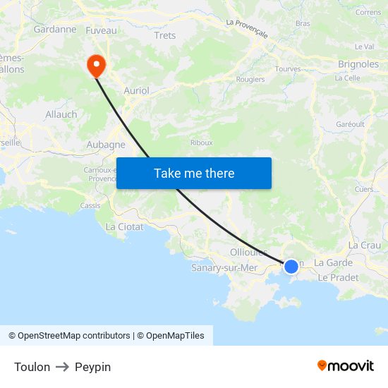 Toulon to Peypin map