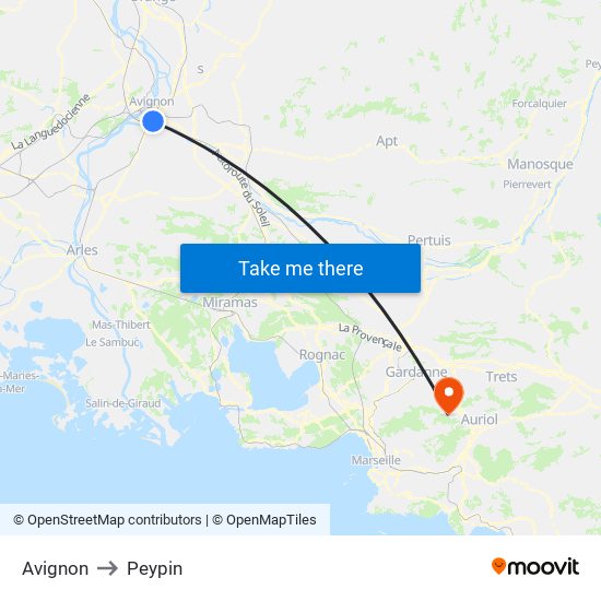 Avignon to Peypin map