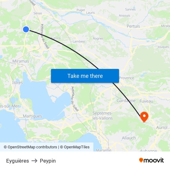 Eyguières to Peypin map