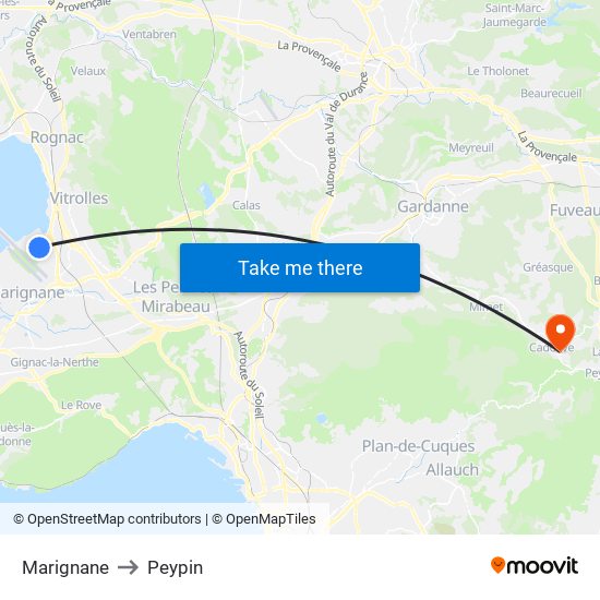 Marignane to Peypin map