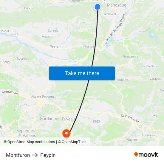 Montfuron to Peypin map