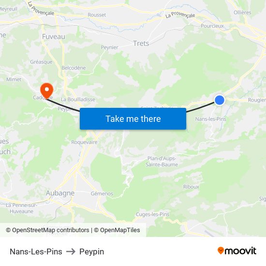 Nans-Les-Pins to Peypin map