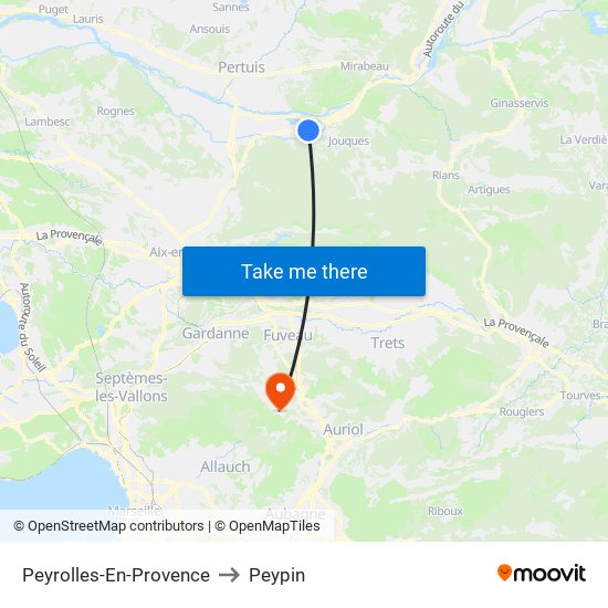 Peyrolles-En-Provence to Peypin map
