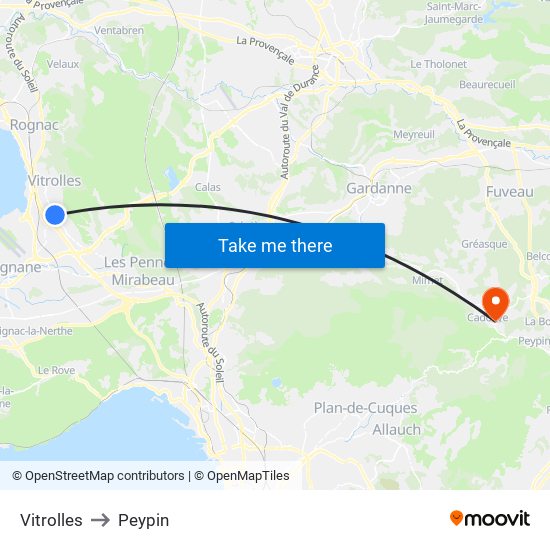 Vitrolles to Peypin map