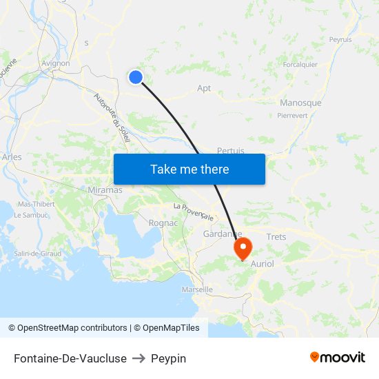 Fontaine-De-Vaucluse to Peypin map