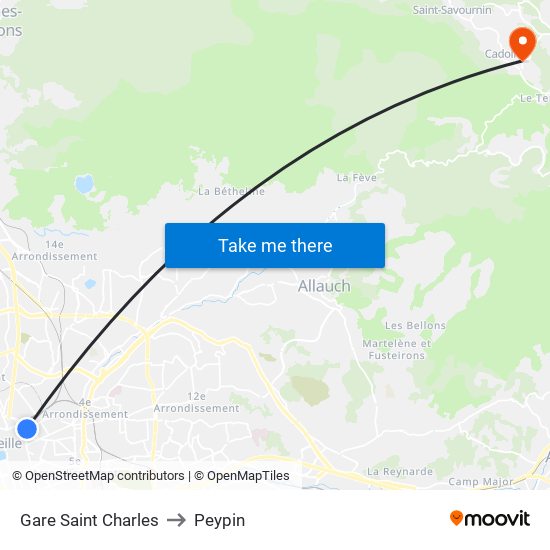 Gare Saint Charles to Peypin map