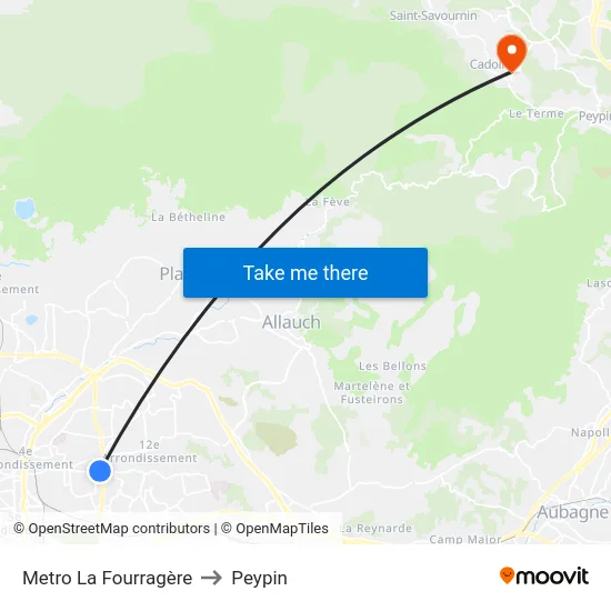 Metro La Fourragère to Peypin map